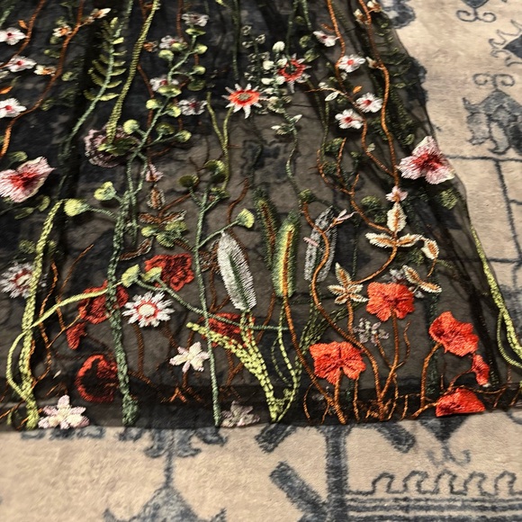 METISU BLACK FLORAL MESH SHORT-SLEEVE SUMMER LIGHTWEIGHT EMBROIDERED MIDI DRESS - Picture 8 of 16